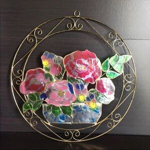 Vintage Capiz Shell Pansies Suncatcher